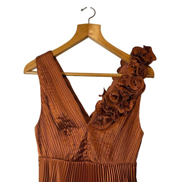 AMUR Aviva Rosette One Shoulder Pleated Gown Copper Size 2 - Picture 16 of 16